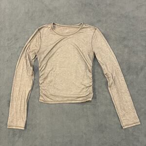 Lululemon Light Grey Ruched Sides Long Sleeve T-Shirt Lightweight Womens Size 2